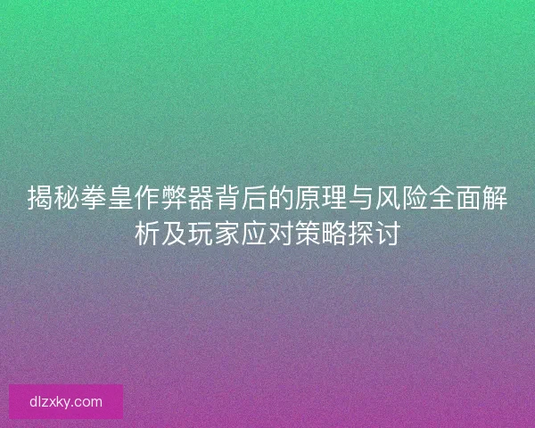 揭秘拳皇作弊器背后的原理与风险全面解析及玩家应对策略探讨